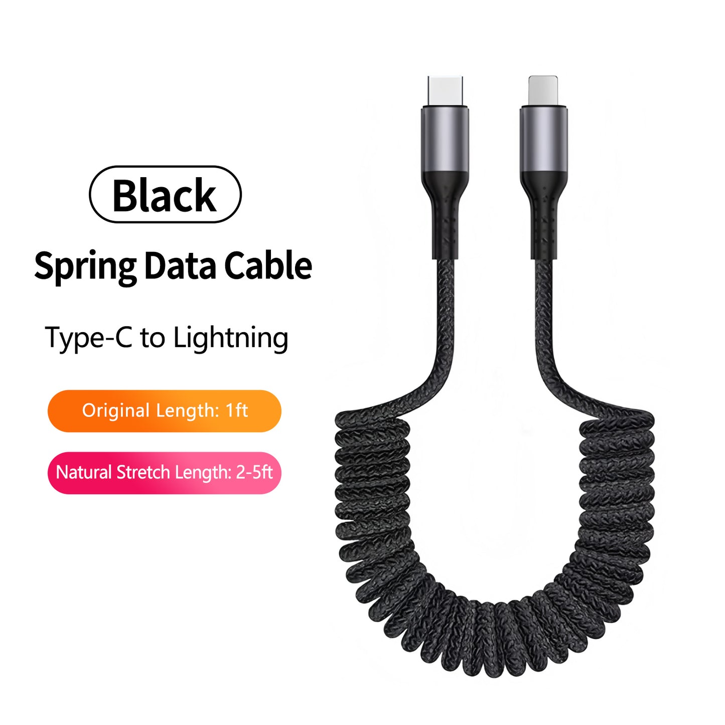 Coiled Spring USB Charging Cable – Retractable Anti-Tangle (USB-A to USB-C / USB-C to USB-C)