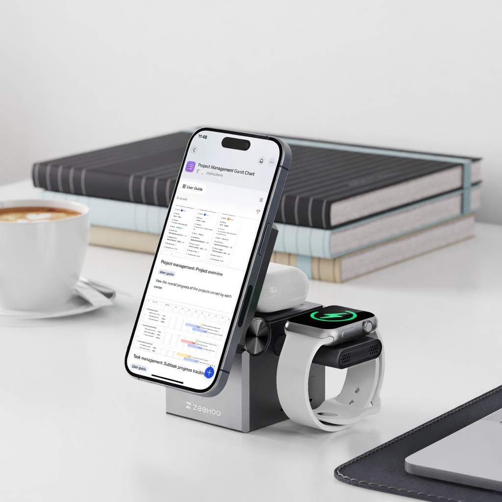 3-in-1 Foldable Magnetic Wireless Charging Station (Fast Charge for Phone, Watch & Earbuds)