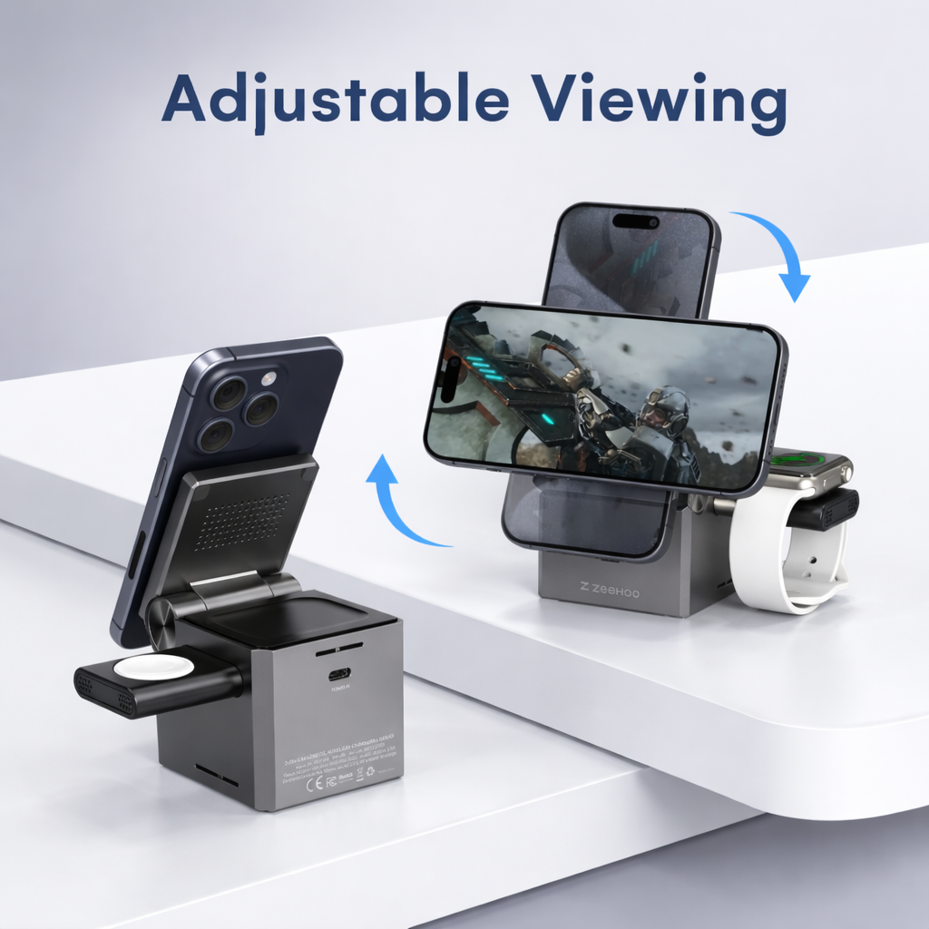 3-in-1 Foldable Magnetic Wireless Charging Station (Fast Charge for Phone, Watch & Earbuds)