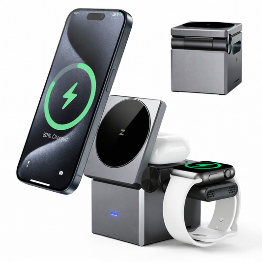 3-in-1 Foldable Magnetic Wireless Charging Station (Fast Charge for Phone, Watch & Earbuds)